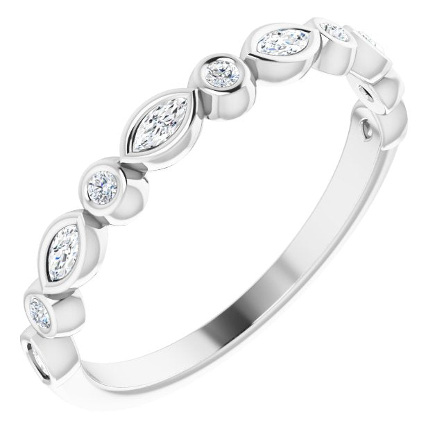0.27 ct. Marquise And Round Diamond Wedding Band Bezel Set Anniversary Ring-VIRABYANI